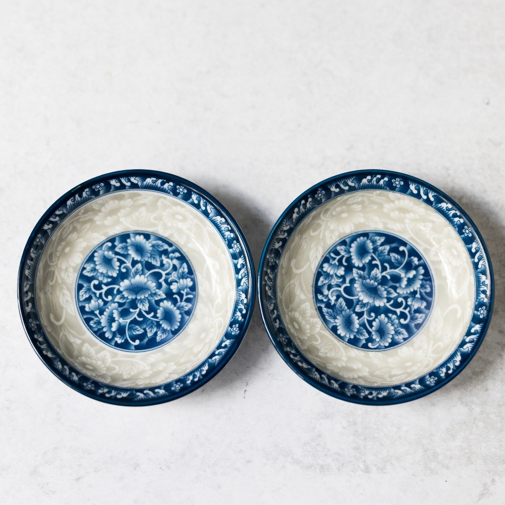 Set of 2 Cheng's Restaurant ware sauce dip small bowls vintage blue floral